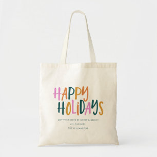 Bolso De Tela Felices vacaciones Coloridas Tipografía Personaliz