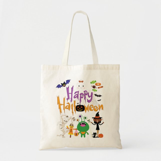 Bolso De Tela Felices y felices niños de Halloween adorables (Frente)