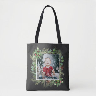 Bolso De Tela Felicidades Foto Verdor Navideño 