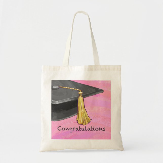 Bolso De Tela Felicitaciones Graduado Negro y Rosa (Frente)