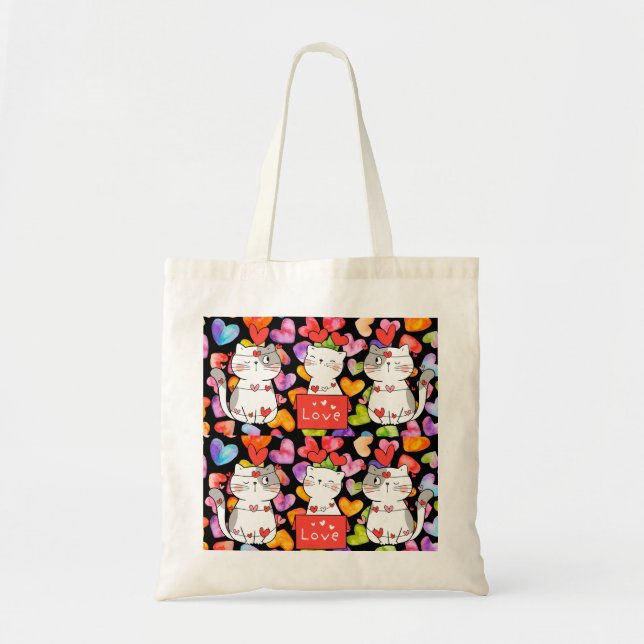 Bolso De Tela felinos valentinos felices (Frente)