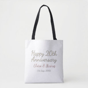 BOLSO DE TELA FELIZ 20 ANIVERSARIO DE BODAS NOMBRE ROSA GRIS PAS