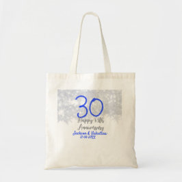 Bolso De Tela Feliz 30 aniversario de bodas brillo azul plateado