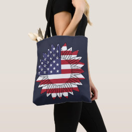 Bolso De Tela Feliz 4 de julio: Bandera de girasol femenina