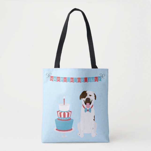 Bolso De Tela Feliz 4 de julio Perro Rojo Azul Blanco (Anverso)