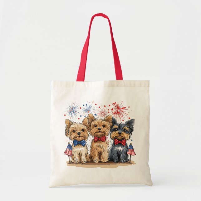 Bolso De Tela Feliz 4 De Julio Perros Terribles De Yorkshire (Frente)