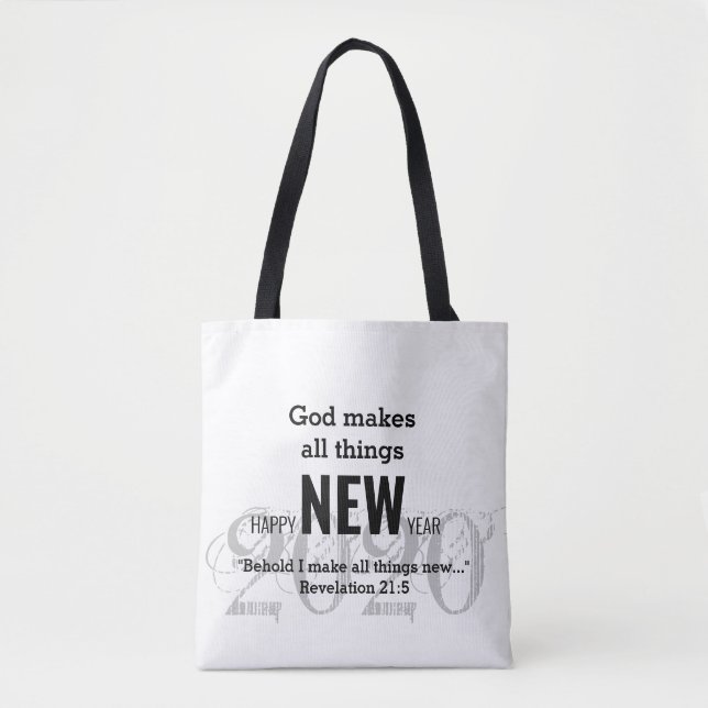 Bolso De Tela FELIZ AÑO NUEVO 2020 Guiones Personalizadas BLANCO (Anverso)