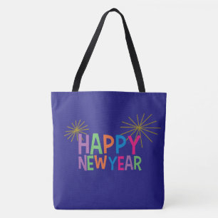 Bolso De Tela Feliz Año Nuevo con los fuegos artificiales