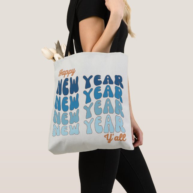 Bolso De Tela Feliz Año Nuevo todos 2024 Groovy (Detalle)