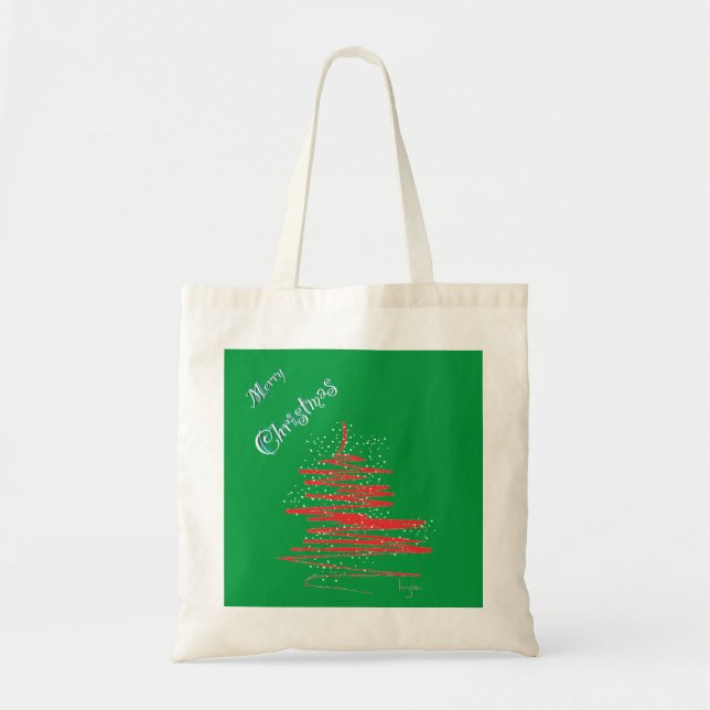 Bolso De Tela Feliz árbol de Navidad Snowflakes (Frente)