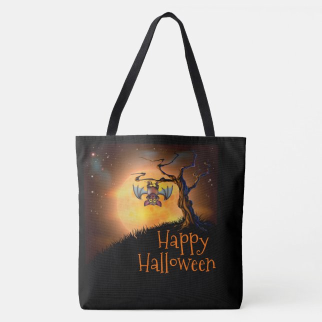 Bolso De Tela Feliz Bate de Halloween (Anverso)