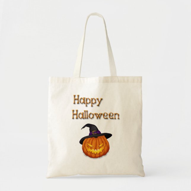 Bolso De Tela Feliz Calabaza de Halloween con Gorra (Frente)