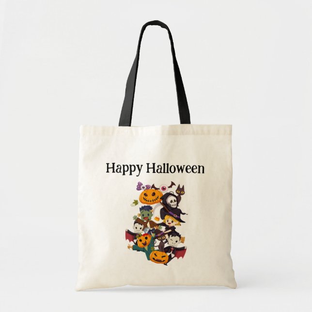 Bolso De Tela Feliz celebración de los niños de Halloween Tote B (Frente)