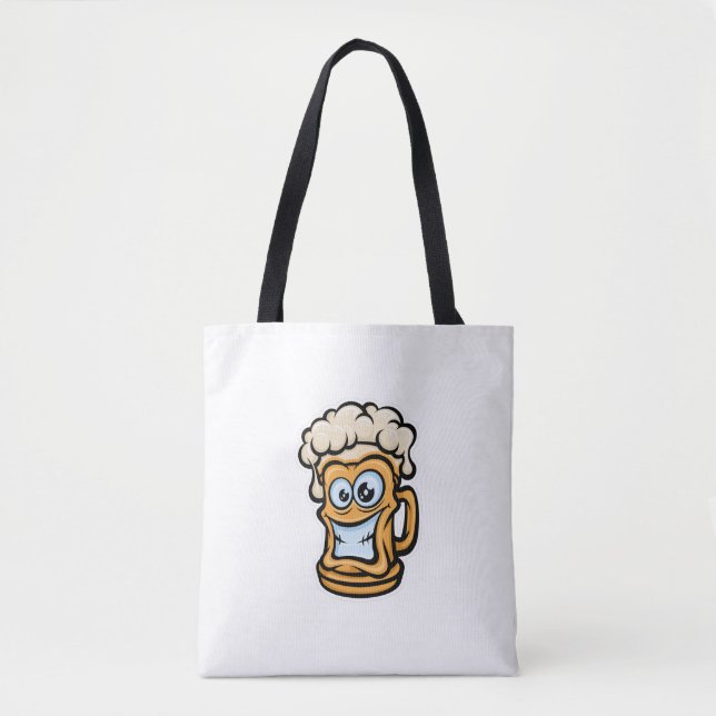 Bolso De Tela Feliz Cerveza Mug, Ilustracion divertido (Anverso)