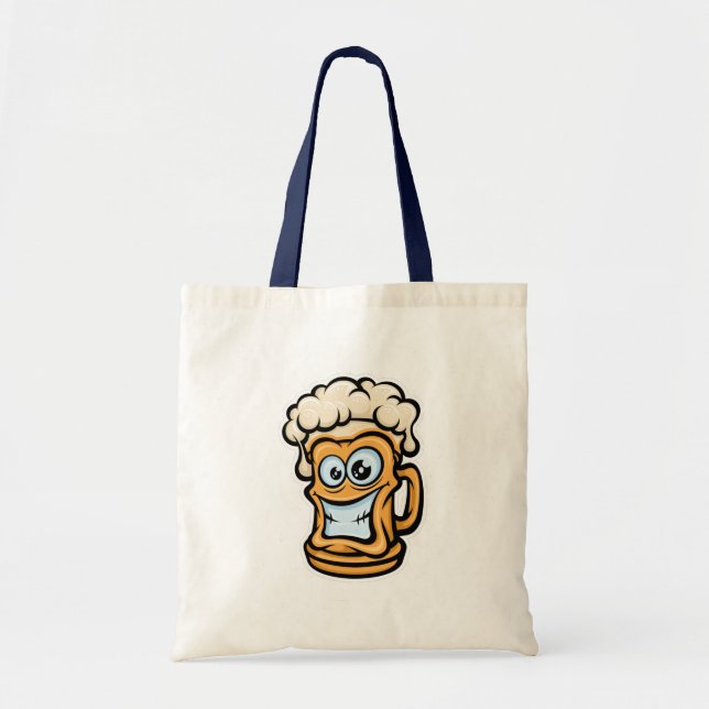 Bolso De Tela Feliz Cerveza Mug, Ilustracion divertido (Frente)