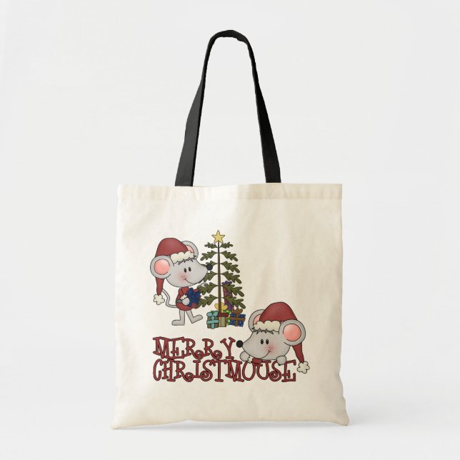 Bolso De Tela Feliz Christmouse con el árbol (Frente)