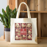 Bolso De Tela Feliz Collage de fotos de Navidad Blanco Rojo<br><div class="desc">Utilice 8 imágenes cuadradas para hacer un recuerdo único y moderno de las vacaciones. Si necesita mover algo,  haga clic en el botón personalizar para realizar cambios.</div>