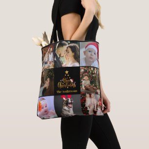 Bolso De Tela Feliz Collage de fotos navideño Tote