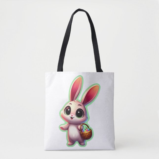 Bolso De Tela Feliz Conejo acuático de Pascua (Anverso)