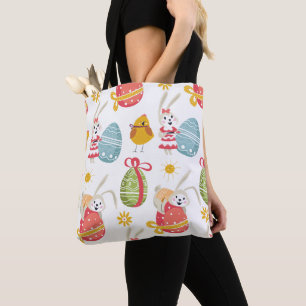 Bolso De Tela Feliz conejo de Pascua con huevos de Pascua