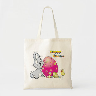 Bolso De Tela Feliz Conejo de Pascua y Baby Chick