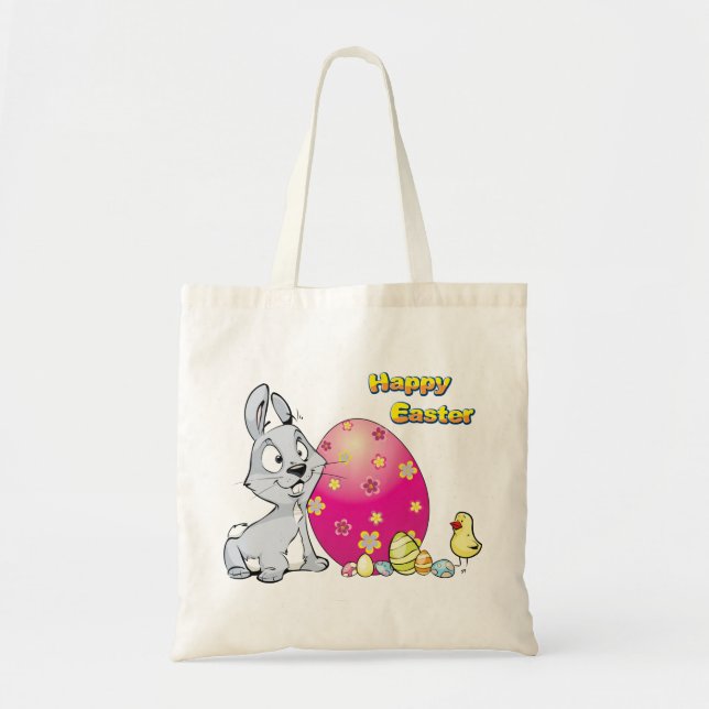 Bolso De Tela Feliz Conejo de Pascua y Baby Chick (Frente)