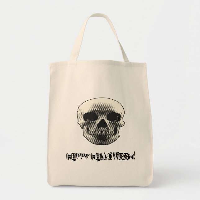 Bolso De Tela Felíz Cráneo de Halloween (Frente)