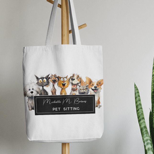 Bolso De Tela Feliz Crazy Cats Dogs Mascota Sitter Business (Subido por el creador)
