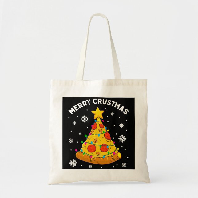 Bolso De Tela Feliz Crustmas Pizza Árbol de Navidad Regalos de N (Frente)