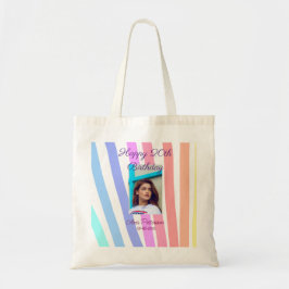 Bolso De Tela Feliz cumpleaños 20 arcoíris rústico boho líneas f