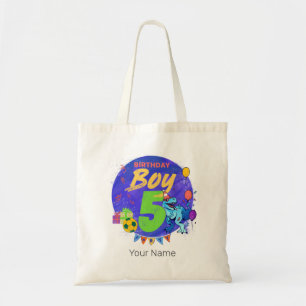 Bolso De Tela Feliz cumpleaños 5 Dinosaurio por quinto cumpleaño