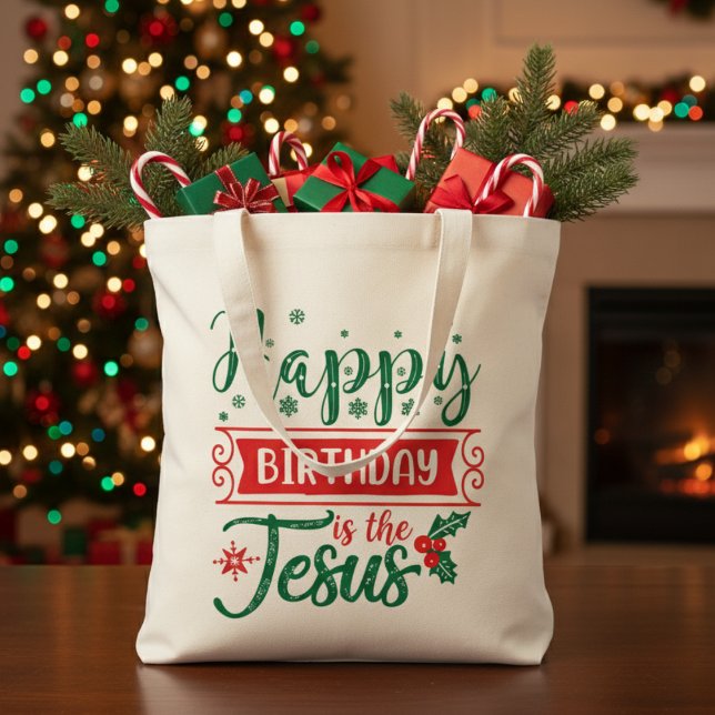Bolso De Tela Feliz cumpleaños, Jesús Navidades cristianos (Happy Birthday Jesus Christian Christmas Tote Bag)