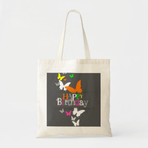 Bolso De Tela Feliz cumpleaños, modernas mariposas neón colorida