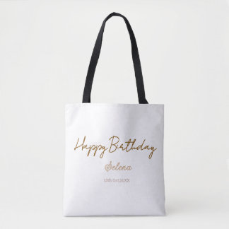 Bolso De Tela feliz cumpleaños nombre fecha marrón púrpura paste