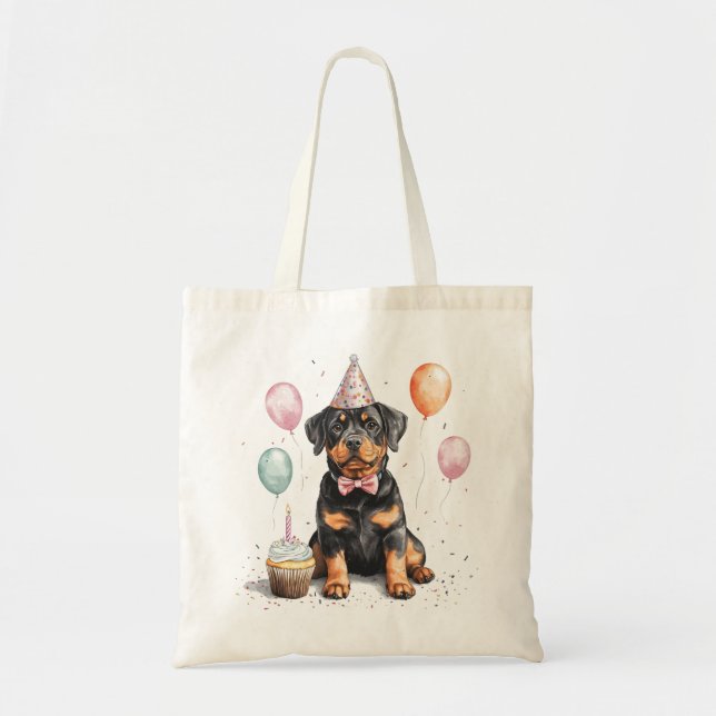 Bolso De Tela Feliz Cumpleaños Perro Rottweiler (Frente)