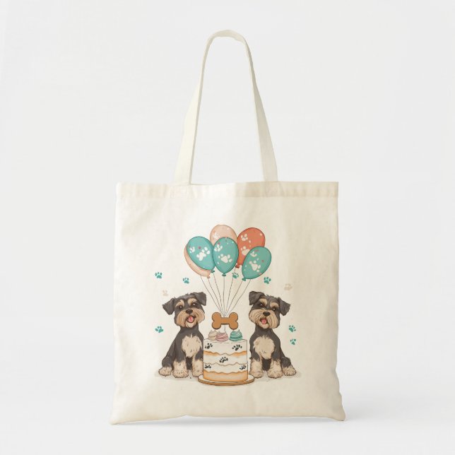 Bolso De Tela Feliz Cumpleaños Perros Schnauzer (Frente)