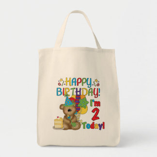 Bolso De Tela Feliz cumpleaños Teddy Bear segundo cumpleaños