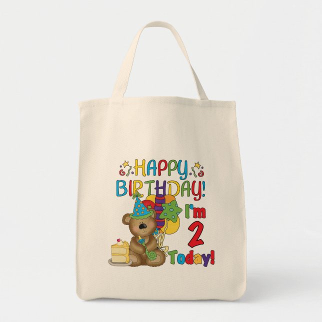 Bolso De Tela Feliz cumpleaños Teddy Bear segundo cumpleaños (Frente)