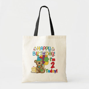 Bolso De Tela Feliz cumpleaños Teddy Bear segundo cumpleaños