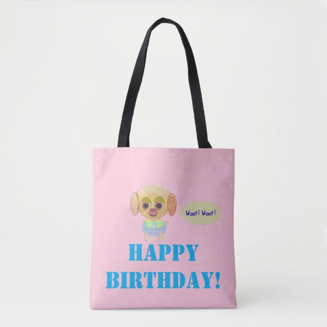 Bolso De Tela Feliz cumpleaños, Tote de Cachorro (Anverso)