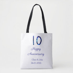 Bolso De Tela Feliz décimo aniversario purpurina azul añadir fec