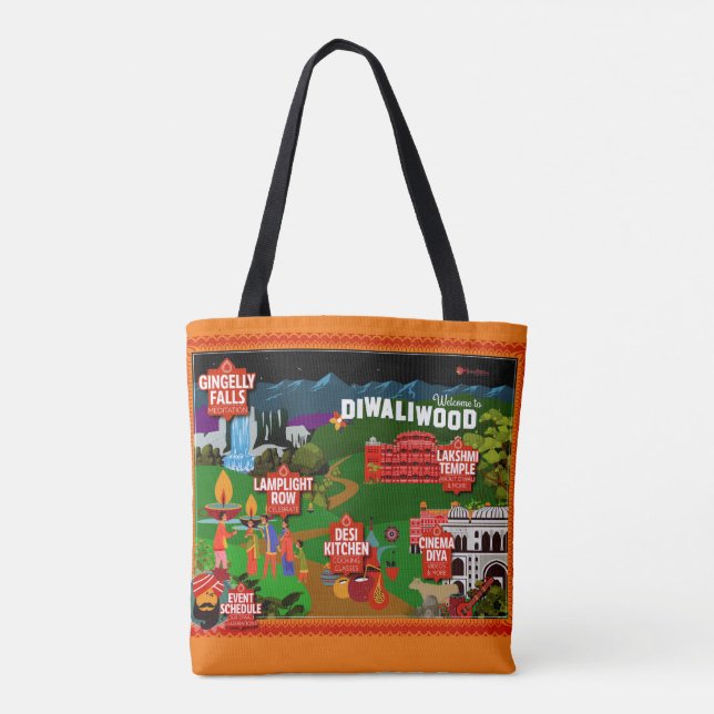 Bolso De Tela ¡Feliz Deepavali! Diosa hindú Lakshmi. Mano dibuja (Reverso)