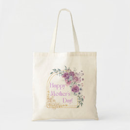 Bolso De Tela feliz día de la madre, acuarela rosa dorado floral