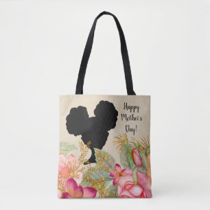 Bolso De Tela Feliz Día de la Madre   Chica Afro Puffs