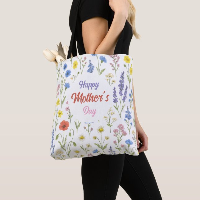 Bolso De Tela Feliz Día de la Madre Flor silvestre Tote Bag (Detalle)