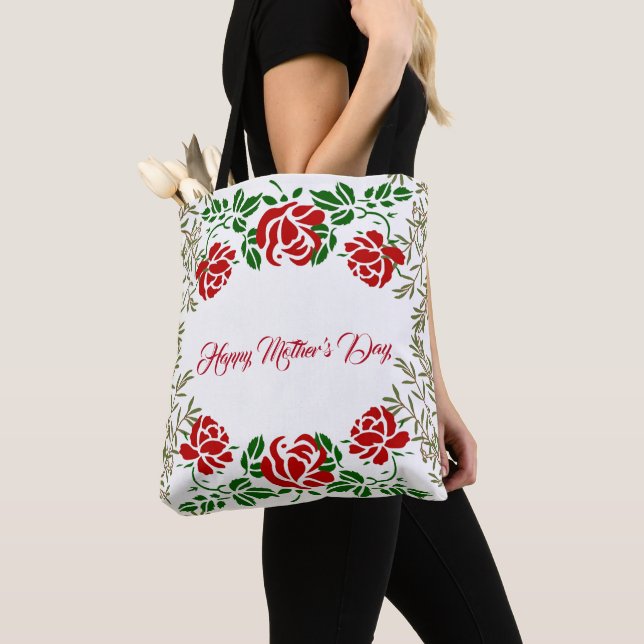 Bolso De Tela Feliz Día de la Madre Rojo Rose Floral Greeneratio (Detalle)
