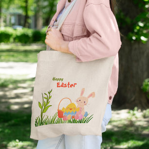 Bolso De Tela Feliz Día de Pascua, lindo conejo Tote Bag