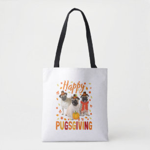 Bolso De Tela Feliz Día de Pugo Cute Día de Acción de Gracias Pu