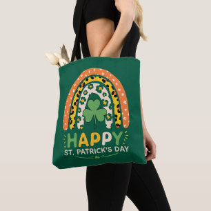 Bolso De Tela Feliz Día de San Patricio, lindo leopardo arcoiris