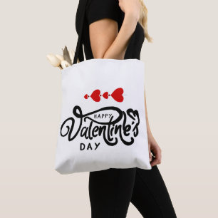 Bolso De Tela Feliz día de San Valentín caligrafía Corazones Roj